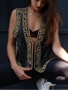 Vintage 80s Black & Gold-Embellished Vest size medium